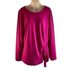 INC International Concepts Blouse Round Neck Pink Fuchsia Rose Side Knot Tie XXL